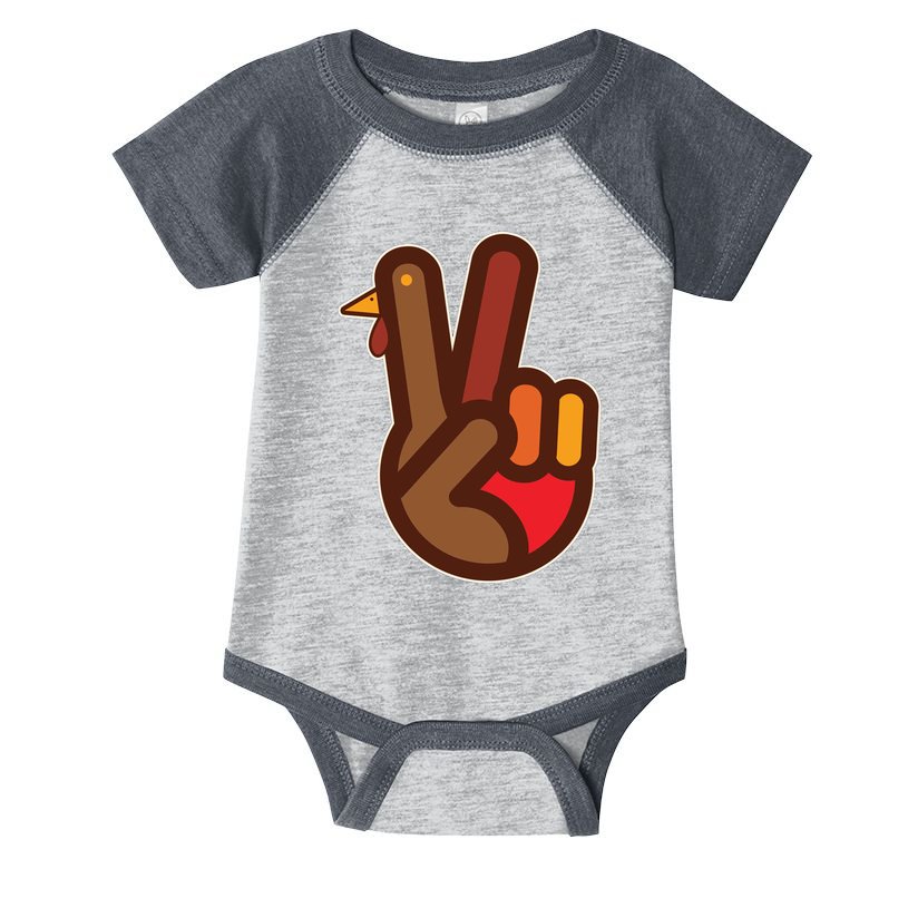Funny Turkey Hand Thanksgiving Retro Peace Vintage Infant Baby Jersey Bodysuit