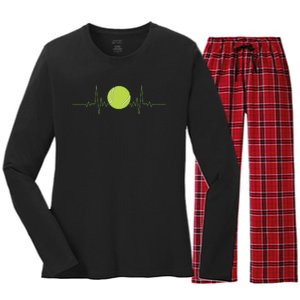 Funny Tennis Heartbeat Art For Tennis Player Women's Long Sleeve Flannel Pajama Set 