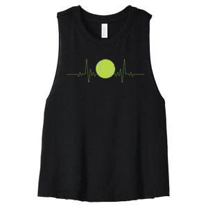 Funny Tennis Heartbeat Art For Tennis Player Women's Racerback Cropped Tank