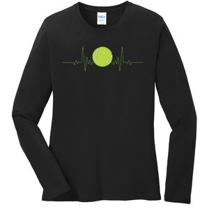 Funny Tennis Heartbeat Art For Tennis Player Ladies Long Sleeve Shirt