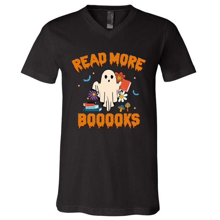 Funny Teacher Halloween Ghost Read More Books Cute Booooks V-Neck T-Shirt