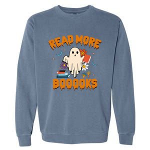 Funny Teacher Halloween Ghost Read More Books Cute Booooks Garment-Dyed Sweatshirt