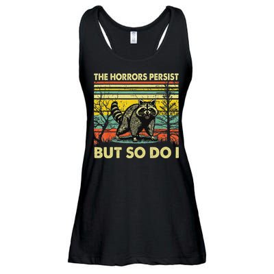 Funny The Horrors Persist But So Do Raccoon Meme Sarcastic Ladies Essential Flowy Tank