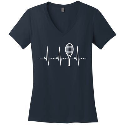 Funny Tennis Heartbeat Best Tennis Gift For Players Fans Women's V-Neck T-Shirt