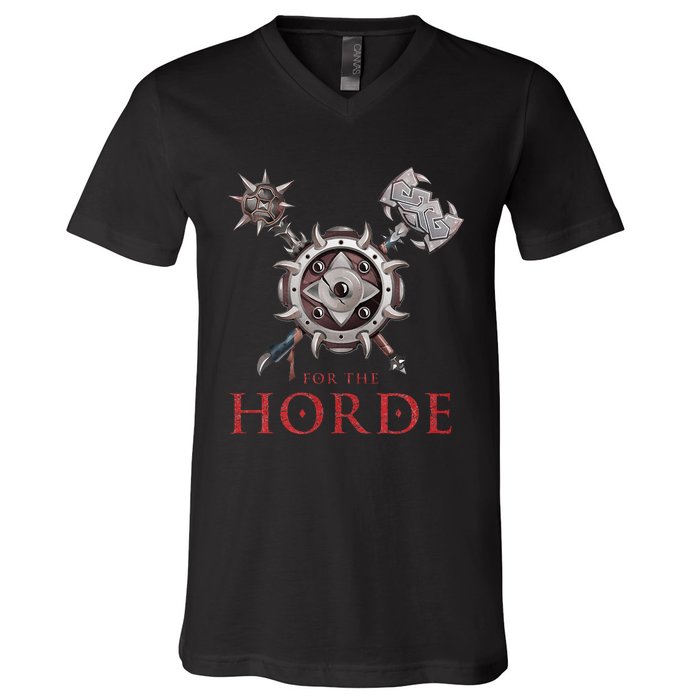 For The Horde Fantasy Sword Mace Weapons & Shield For Battle V-Neck T-Shirt