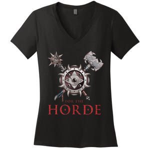 For The Horde Fantasy Sword Mace Weapons & Shield For Battle Women's V-Neck T-Shirt