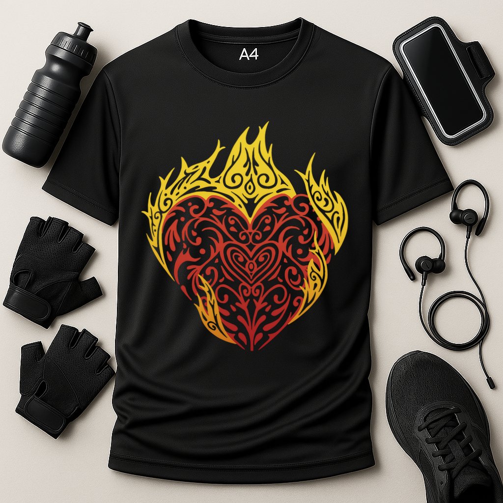 Flaming Tribal Heart Performance Shirt