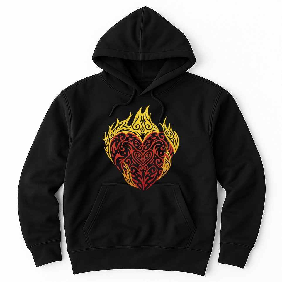 Flaming Tribal Heart Hoodie