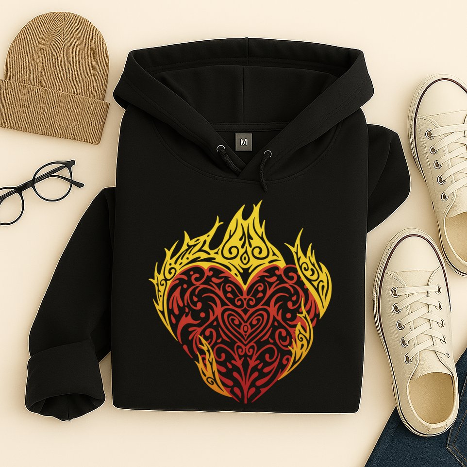 Flaming Tribal Heart Hoodie