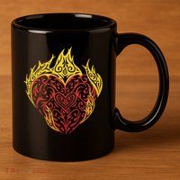Flaming Tribal Heart 11oz C Handle Ceramic Mug