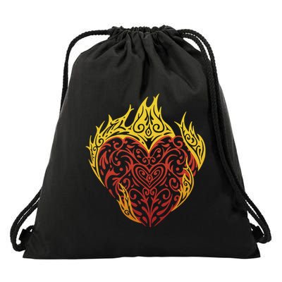 Flaming Tribal Heart Drawstring Bag