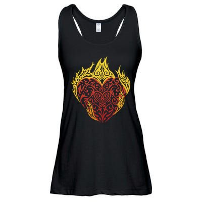 Flaming Tribal Heart Ladies Essential Flowy Tank
