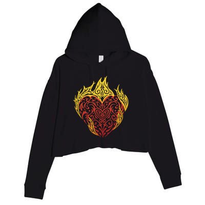 Flaming Tribal Heart Crop Fleece Hoodie