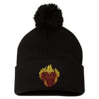 Flaming Tribal Heart Pom Pom 12in Knit Beanie