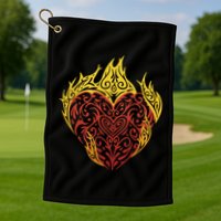 Flaming Tribal Heart Golf Towel