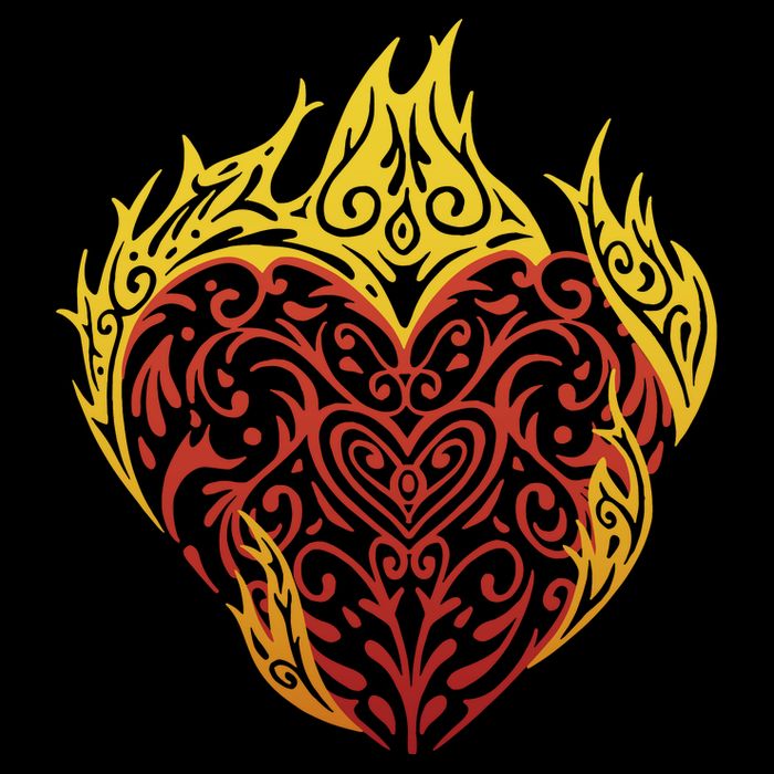 Flaming Tribal Heart Cropped Pullover Crew
