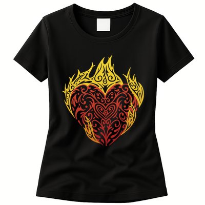 Flaming Tribal Heart Womens T-Shirt