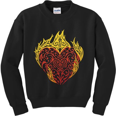 Flaming Tribal Heart Kids Sweatshirt