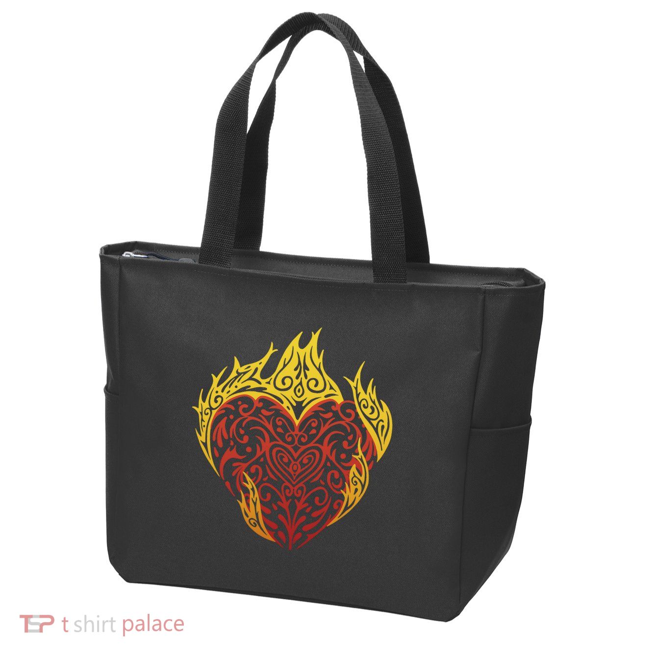 Flaming Tribal Heart Zip Tote Bag