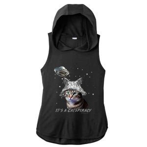 Funny Tinfoil Hat Cat Lover Ladies PosiCharge Tri-Blend Wicking Draft Hoodie Tank