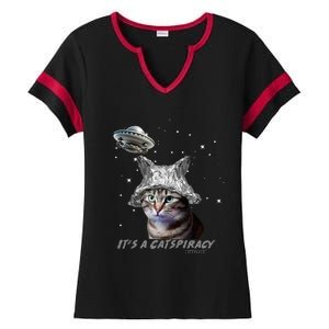 Funny Tinfoil Hat Cat Lover Ladies Halftime Notch Neck Tee