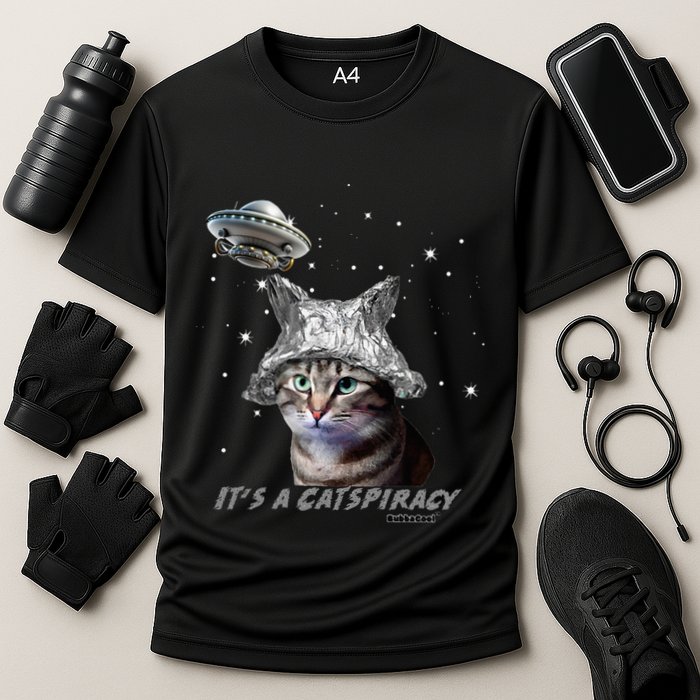 Funny Tinfoil Hat Cat Lover Performance Shirt