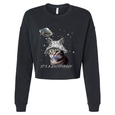 Funny Tinfoil Hat Cat Lover Cropped Pullover Crew