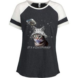 Funny Tinfoil Hat Cat Lover Enza Ladies Jersey Colorblock Tee