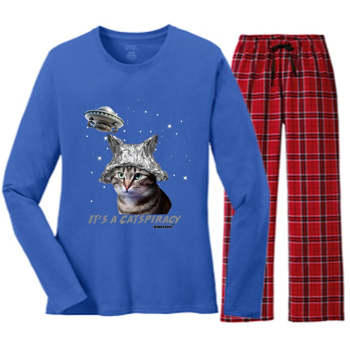 Funny Tinfoil Hat Cat Lover Women's Long Sleeve Flannel Pajama Set 