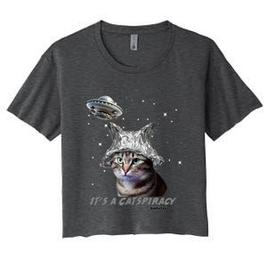 Funny Tinfoil Hat Cat Lover Women's Crop Top Tee