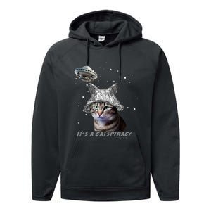 Funny Tinfoil Hat Cat Lover Performance Fleece Hoodie