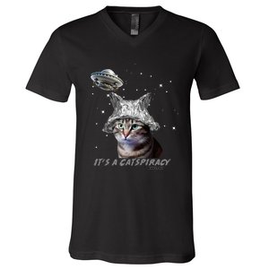 Funny Tinfoil Hat Cat Lover V-Neck T-Shirt