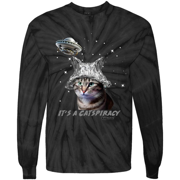 Funny Tinfoil Hat Cat Lover Tie-Dye Long Sleeve Shirt