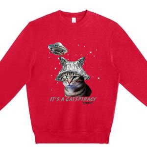 Funny Tinfoil Hat Cat Lover Premium Crewneck Sweatshirt