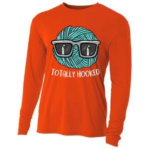 Funny Totally Hooked Crochet Lover Gift Crocheting Funny Gift Cooling Performance Long Sleeve Crew