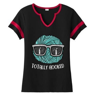 Funny Totally Hooked Crochet Lover Gift Crocheting Funny Gift Ladies Halftime Notch Neck Tee