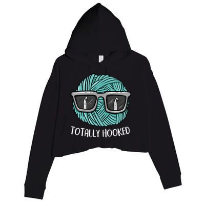 Funny Totally Hooked Crochet Lover Gift Crocheting Funny Gift Crop Fleece Hoodie