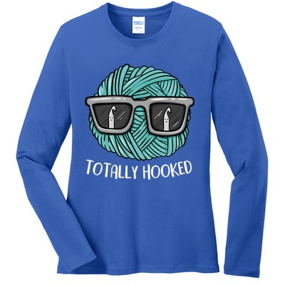 Funny Totally Hooked Crochet Lover Gift Crocheting Funny Gift Ladies Long Sleeve Shirt