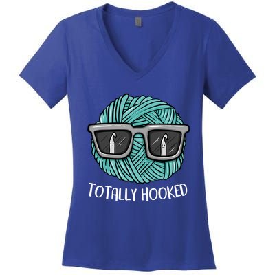 Funny Totally Hooked Crochet Lover Gift Crocheting Funny Gift Women's V-Neck T-Shirt