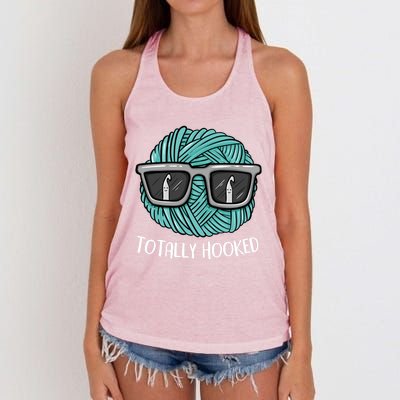 Funny Totally Hooked Crochet Lover Gift Crocheting Funny Gift Women's Knotted Racerback Tank