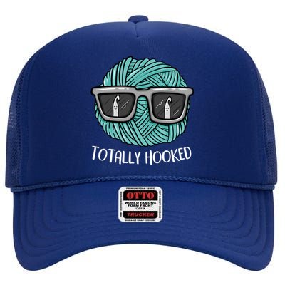 Funny Totally Hooked Crochet Lover Gift Crocheting Funny Gift High Crown Mesh Back Trucker Hat