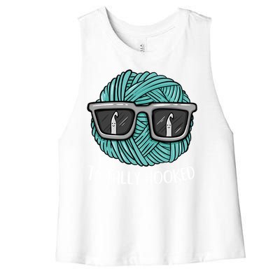 Funny Totally Hooked Crochet Lover Gift Crocheting Funny Gift Women's Racerback Cropped Tank