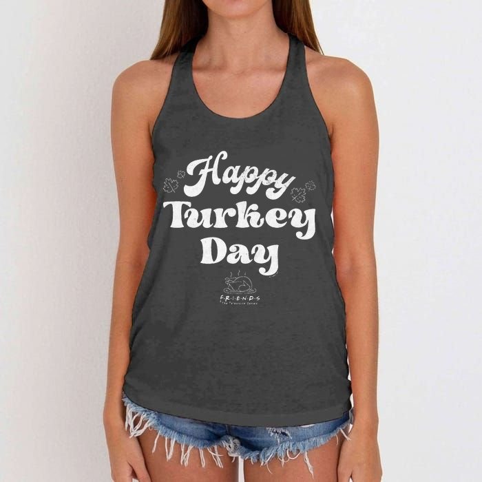 Friends Thanksgiving Happy Turkey Day Vintage Text Women's Knotted Racerback Tank