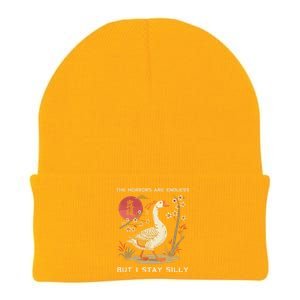 Funny The Horrors Are Endless But I Stay Silly Goose Meme Knit Cap Winter Beanie