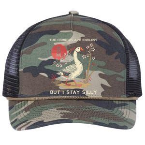 Funny The Horrors Are Endless But I Stay Silly Goose Meme Retro Rope Trucker Hat Cap