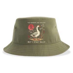 Funny The Horrors Are Endless But I Stay Silly Goose Meme Sustainable Bucket Hat