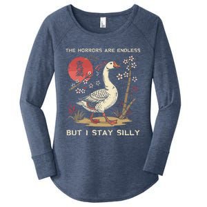 Funny The Horrors Are Endless But I Stay Silly Goose Meme Women's Perfect Tri Tunic Long Sleeve Shirt