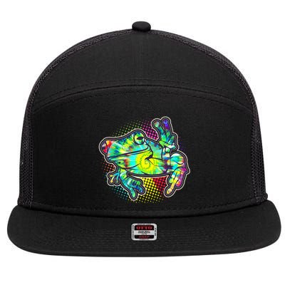 Funny Trippy Hippie Psychedelic Peace Frog 7 Panel Mesh Trucker Snapback Hat