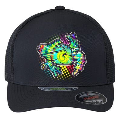 Funny Trippy Hippie Psychedelic Peace Frog Flexfit Unipanel Trucker Cap