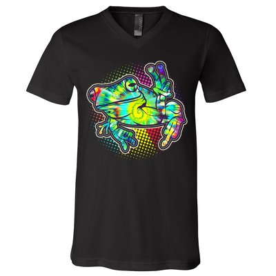 Funny Trippy Hippie Psychedelic Peace Frog V-Neck T-Shirt